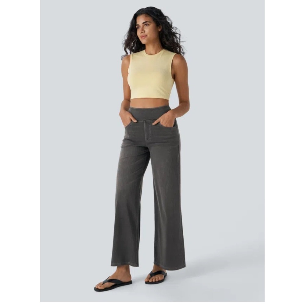NWT Halara Flex High Waisted Pockets Baggy Wide Leg Washed Casual Jeans XL